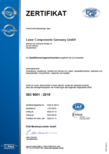 Zertifikat ISO 9001 : 2015 Laser Components Germany GmbH
