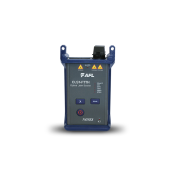 A portable optical laser source with a rugged housing, clearly labeled wavelength buttons, and a connector port on top.