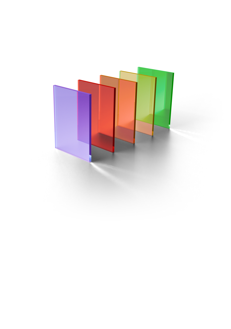 Graphical representation of types and properties of color filter glasses Graphical representation of types and properties of color filter glasses