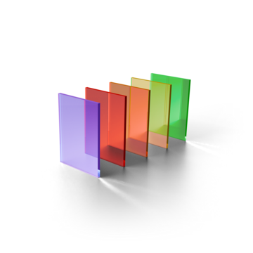 Graphical representation of types and properties of color filter glasses